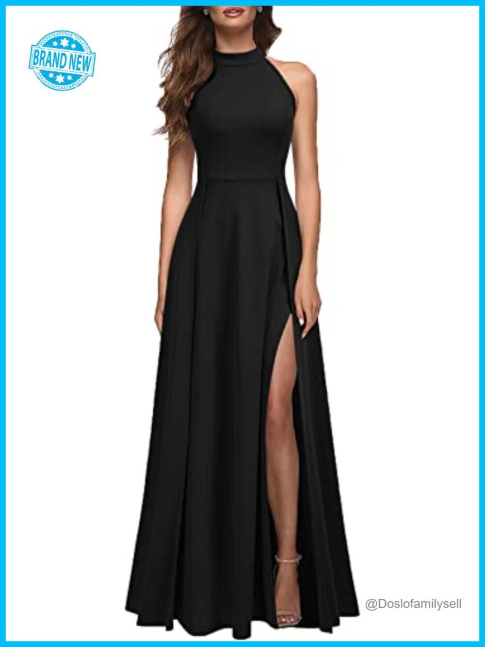 Women's Halter Neck Bodycon Maxi Dress Sleeveless Split Formal